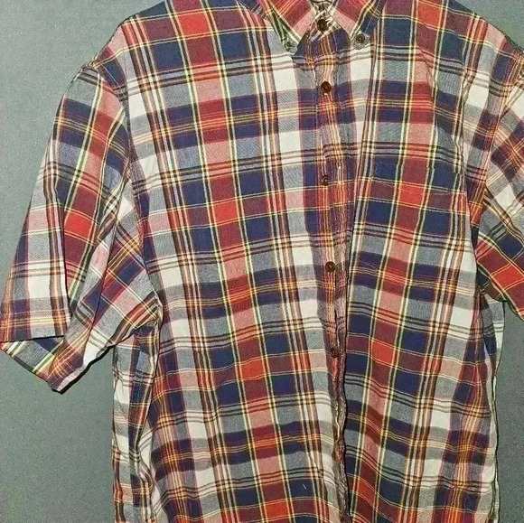 Lands End Mens Short Sleeve Plaid Shirt Size L - Picture 2 of 11
